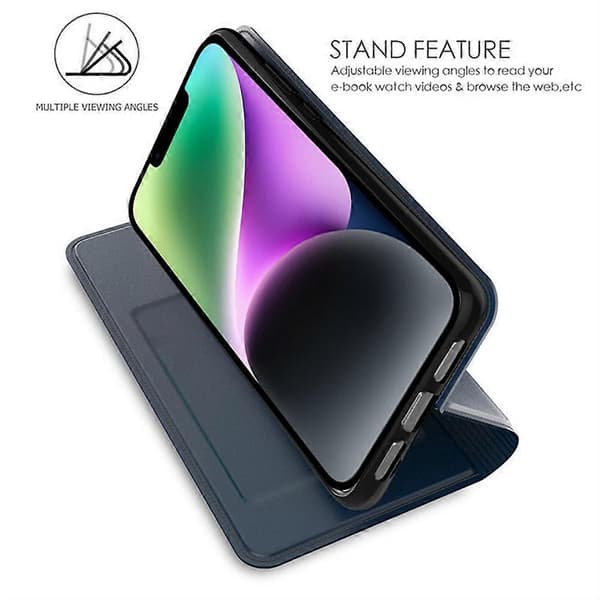 Fodral för iPhone 13 Läder Telefonfodral Stativ med Dold Magnetisk Stängning Blue Blue