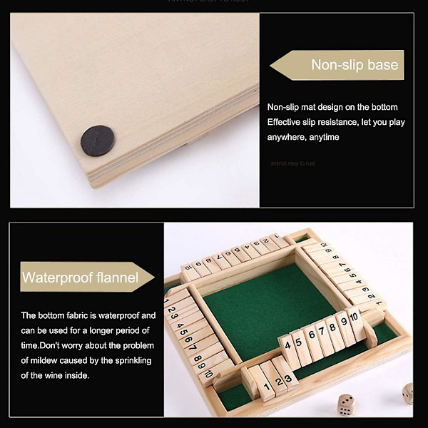 Deluxe 4-spelar Shut The Box Träspel Klassiskt Tärningsspel