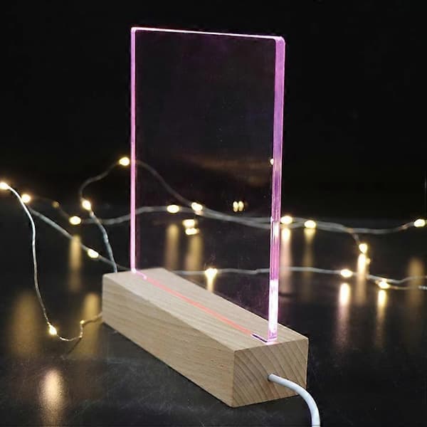 3D LED Blank Ugravert Akryl Bøk Base Nattlys Pink Light