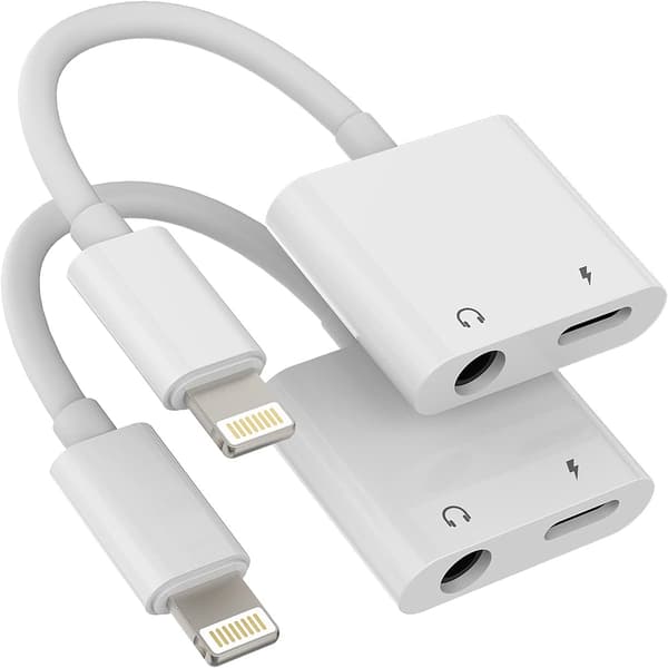 [RM] Lightning til 3,5 mm Splitter 2-i-1 (2-pak) Oplader Lydkabelstik iPhone AUX-adapter til Hovedtelefonstik Dongle-kabel