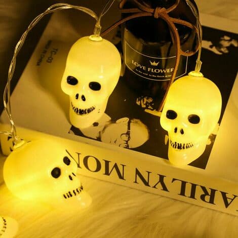 [RM]Cisea 9.8ft 20 LED Skull String Lights, Halloween Party Decoration, Battery Operated Lights LYCXAMES