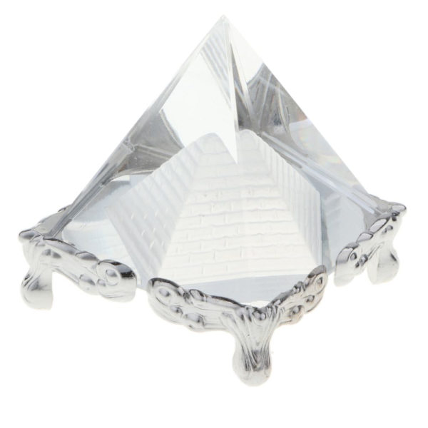 3D Transparent Kristallpyramid med Silverstativ Hemmakontor Café Bar Dekor