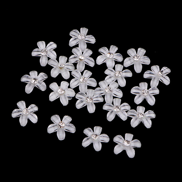 20 Blommor Flatback Knapp Strassdekorationer för Bröllop Vit