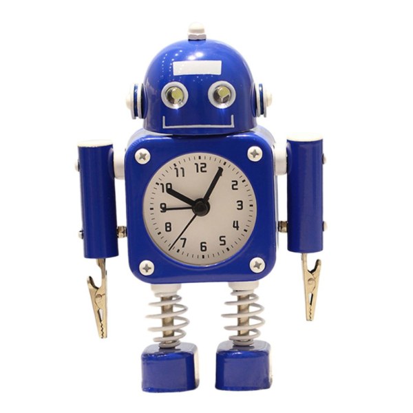 Tecknad Robot Tystgående Väckarklocka Sängbord Hem Sovrum Dekor Gåva Blå