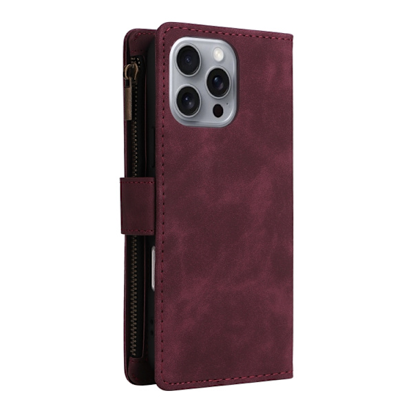 [RM]iPhone 16 Pro Max Case - Crossbody Case with Multiple Card Slots and Zipper Vinrött