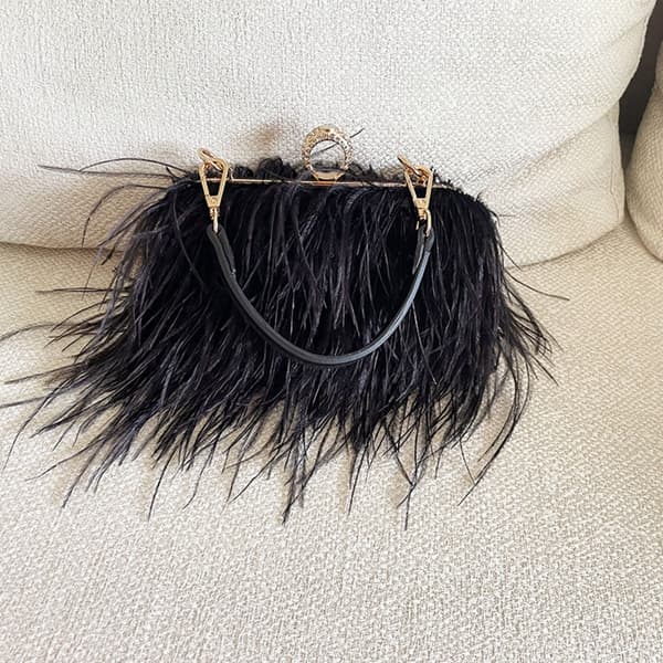 Modekæde skuldertaske til kvinder Plys aften clutch taske Bryllupshåndtasker Black 0.47