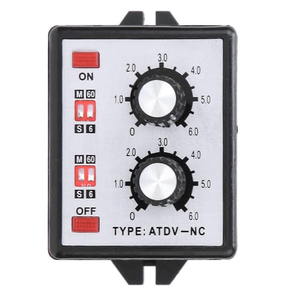 Tænd/sluk dobbelt timerrelæ knapstyring tidsafbryder 6S - 60M AC 220V med dobbelt timer, relæfunktioner