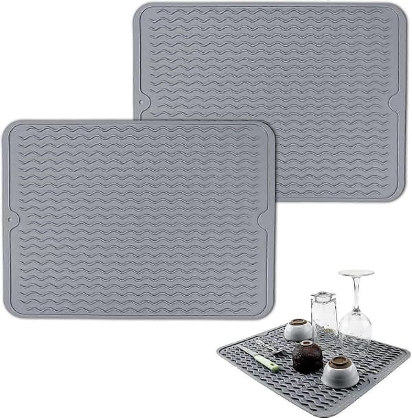 Stk Silikon Tørkematte, 40x30 cm Oppvaskmatte, Sklisikker Oppvaskmatte (Grå)