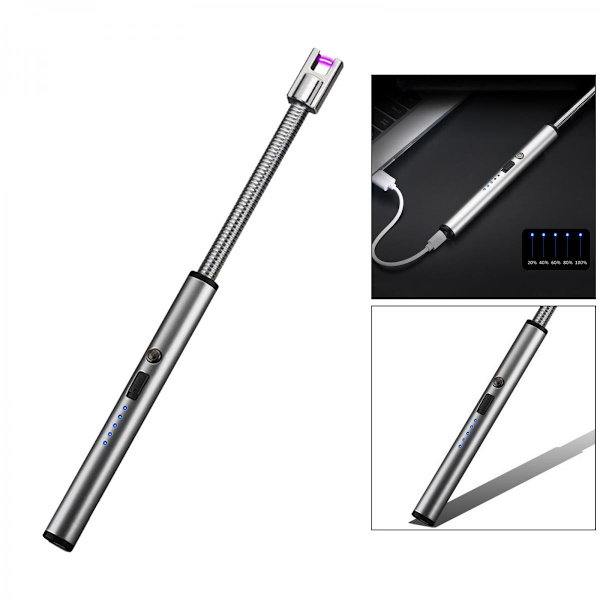 BBQ Ljus Elektrisk Tändare Uppladdningsbar USB Lång Flexibel Tändare Silver