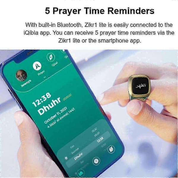 Bluetooth-kompatible 22 mm digitale Tasbih Telle-ringer, ideelt tilbehør for muslimer for å overvåke bønnetider Green