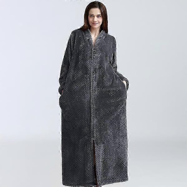 [RM] Efterår & vinter lynlås fløjl badekåbe plus størrelse natkjole mænd kvinder fortykket pyjamas flannel hætte white L(60-80kg)