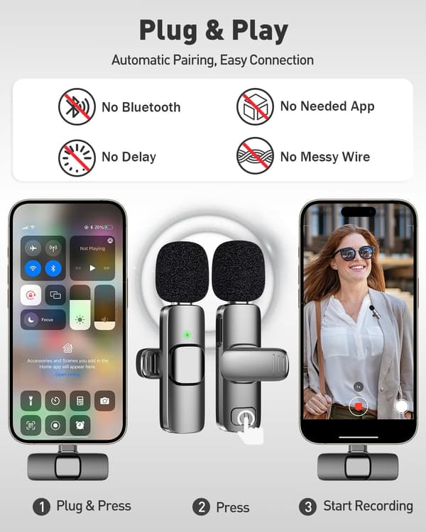 [RM]USB C Mini Microphone for iPhone 16/15/14/Android, Wireless Lavalier Microphone with Noise Reduction, Lapel Microphone for Vlog YouTube TikTok Recording