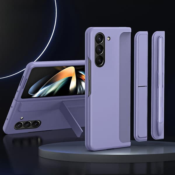 [RM]Case for Samsung Galaxy Z Fold 6 with S Pen, Replaceable S Pen Holder & Stand Matte PC Shockproof Full Body Rugged Case light purple