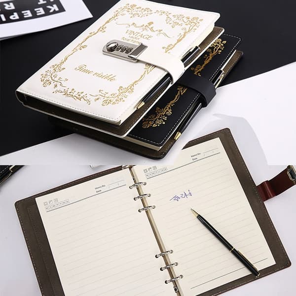 A5 Simple Artistic Retro Handbook Password Book Diary Notebook Blue blue