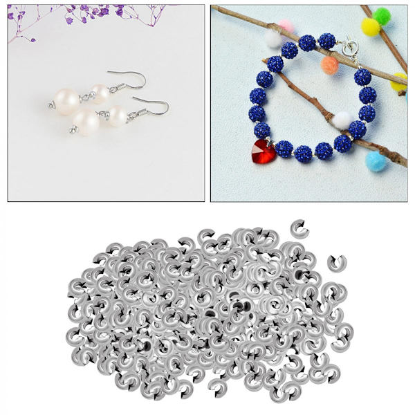 200 st Silver 5mm Halvrunda Öppna Krymp Pärlor Skydd Knotskydd Pärl Ändstycken för Smyckestillverkning DIY Armband Halsband Spänne