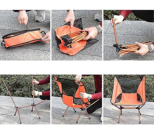 Utomhus bärbar camping- och strandgrillfiskefällstol orange