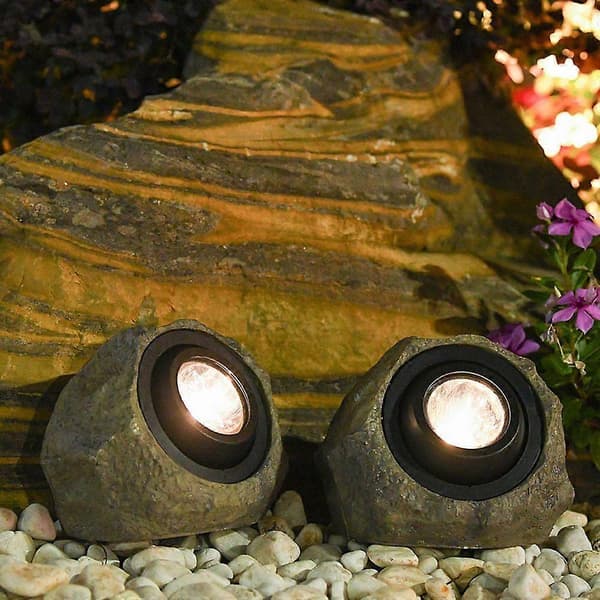 [RM]Stone Shaped Solar Lights Outdoor LED Waterproof Solar Lighting with Adjustable Lighting Angle 2 Light Modes Decorative Stone Lamps for Walkway