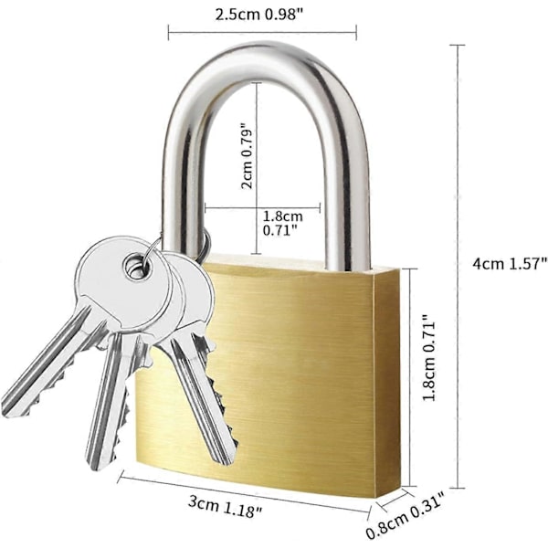 [RM] 4 Solid Brass Padlocks with Keys 12, Small Padlocks with Same Key, Padlock with Key, Storage Lock Shackle for Outdoor and Indoor Use