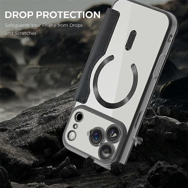 [RM] Kompatibelt etui til iPhone 17 Pro Max, kompatibelt med MagSafe, rombeformet PU-lædercover Black