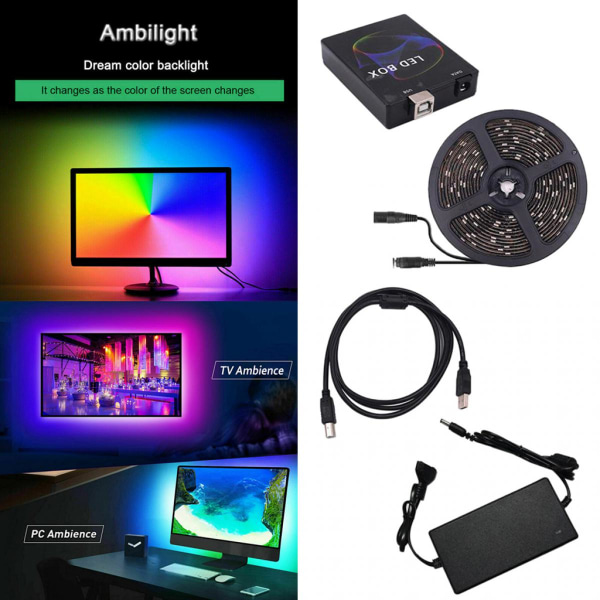 1M/2M/3M/4M/5M RGB 5050 LED Strip Lights Färgskiftande Ljus Strip För TV 5m