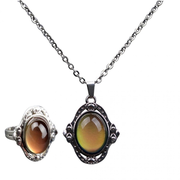 Magisk Stämnings Ovalt Hängsmycke Halsband Ring, Färgstark Stämningsfärg Ätnisk Choker - Perfekta Gåvor