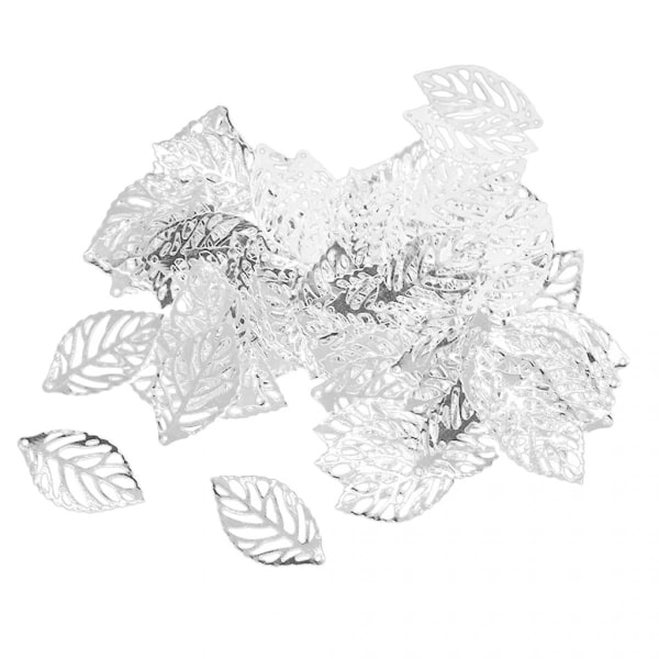 100 st Pierced Tree Leaves Berlockhänge i vitt silver