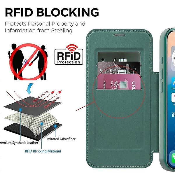 [RM] Kompatibelt etui til iPhone 17 Pro Max, kompatibelt med MagSafe, rombeformet PU-lædercover DarkGreen