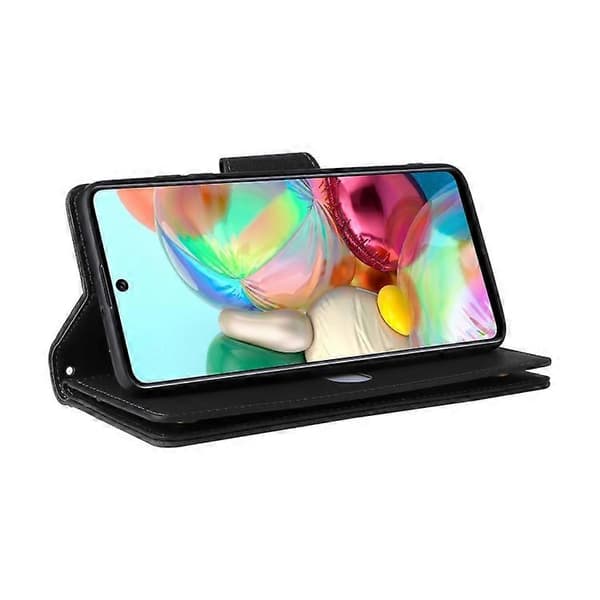 För Samsung Galaxy A71 Nitspänne 9 kort Trefaldigt läderfodral Black