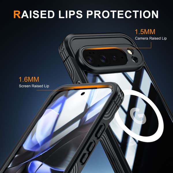Three-Proof 9H Glass Phone Case Compatible with Google Pixel 10/10 Pro - Black TPU+PC, Magnetic, Shockproof & Waterproof 94