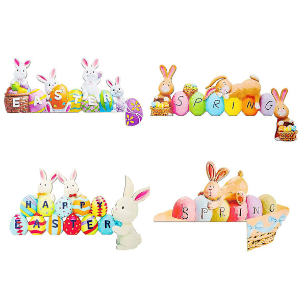 Påsk Dörrkarm Dekoration Kanin Ägg Trä Ornament Hörndekoration -sz.13094 4pcs set