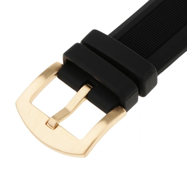 Ersättande svart silikongummiband Guld watch 22mm