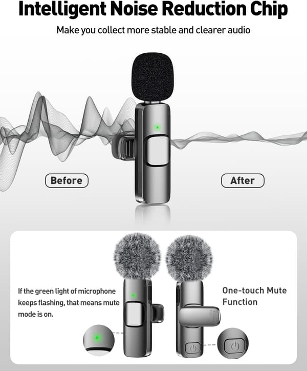 [RM]USB C Mini Microphone for iPhone 16/15/14/Android, Wireless Lavalier Microphone with Noise Reduction, Lapel Microphone for Vlog YouTube TikTok Recording