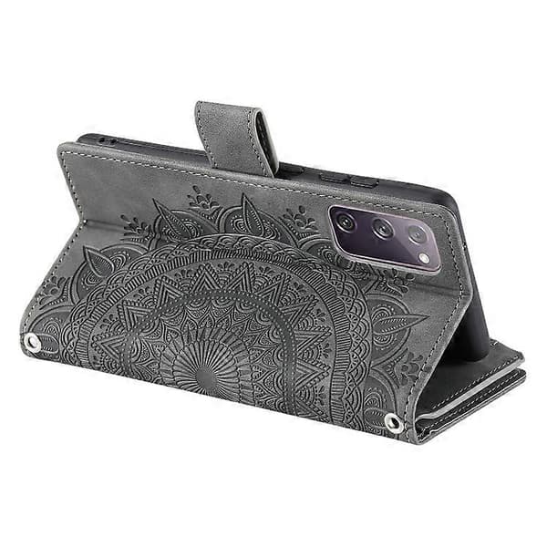 Til Samsung Galaxy S20 FE 4G / 5G Multi-Card Totem Lynlås Læder Telefoncover Grey