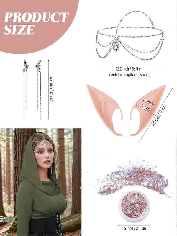 [RM] 10 stk. middelalder- og renæssance-kostumesæt til kvinder, middelalderkappe med hætte, elver-tilbehør til Halloween-cosplay Dark Green Medium