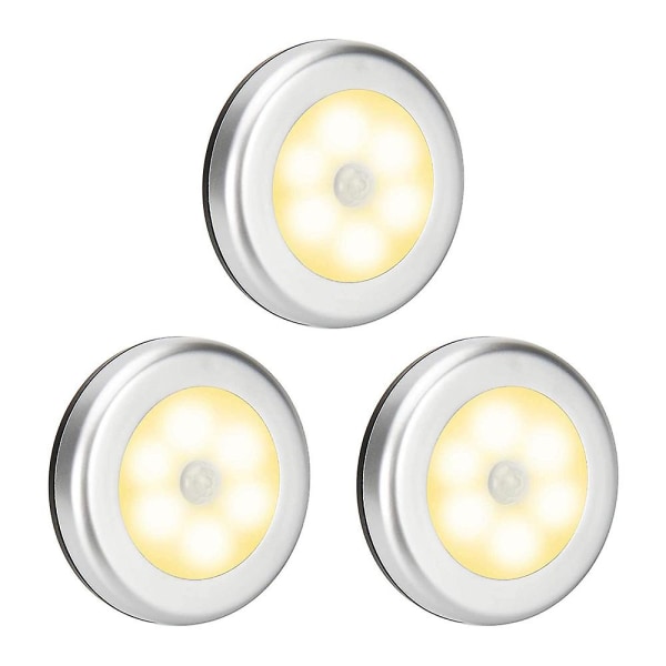 3 st Rörelsesensorlampor i ett set, batteridrivna LED-nattlampor, självhäftande skåplampor, trapplampor, vägglampor för hall, badrum Silver warm white light