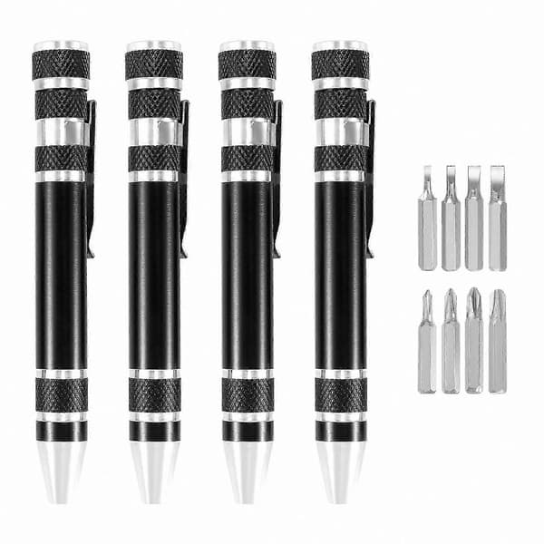 4-delt magnetisk penneskruetrækkersæt, 8-i-1 multifunktionelt minireparationsværktøjssæt (sort) Black
