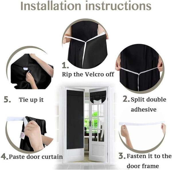 [RM]1 Pair Black Magic Door Curtains, Punch-Free Curtains, Finished