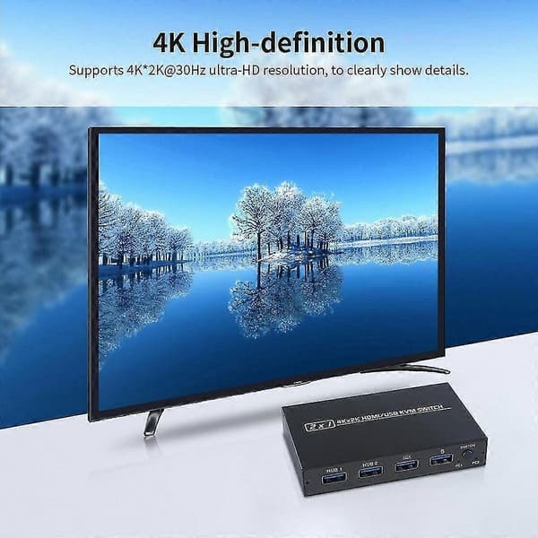 2-ports HDMI USB KVM-switch med 2K og 4K HD-understøttelse til dobbelte værter black