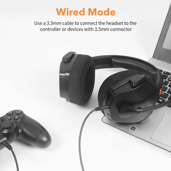 Trådlöst spelheadset med mikrofon för PS5, PS4, PC, Mac, 3-i-1 Gamer-hörlurar Wit Mic, 2,4 GHz trådlöst för Playstation Console, Bluetooth Mod