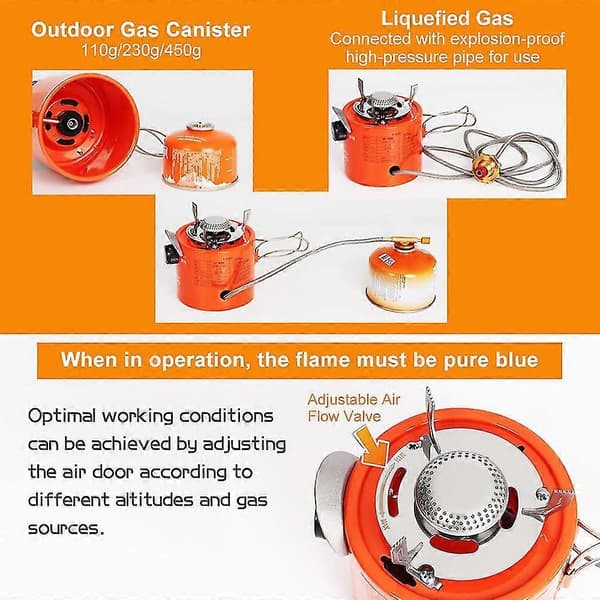 Bærbar 2000W gassovn for utendørs camping, isfiske Orange