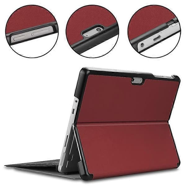 Kompatibel for Microsoft Surface Go 4-deksel, sammenleggbart PU-skinnstativ, full beskyttelsesdeksel WineRed