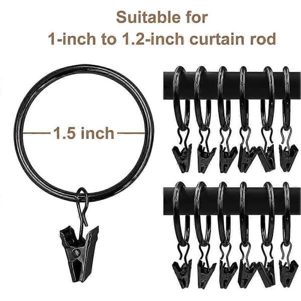 40 stk. gardinringe med klemmer, ringkroge, 3,8 cm diameter passer til stænger op til 3 cm, draperingsringe size