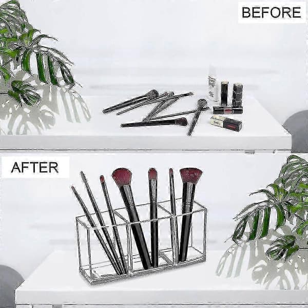 3-slots akryl makeupbørsteholder, make-up børsteholder kop, makeupbørsteetui til opbevaring og sortering, klar