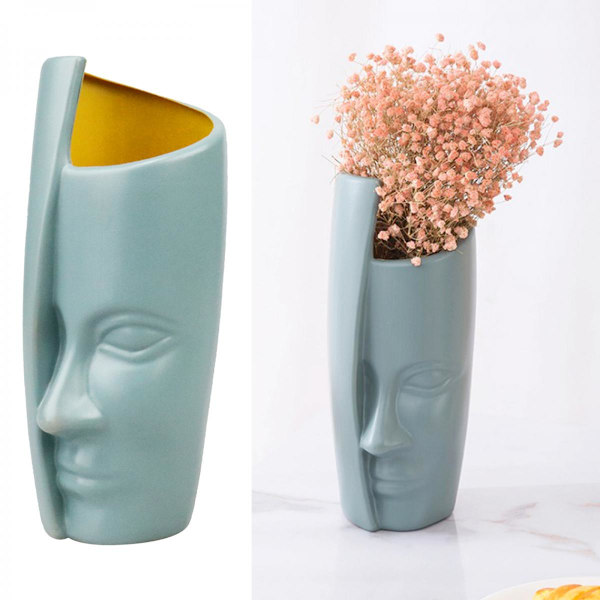 Nordisk Vas Med Mänskligt Ansikte För Torkade Blommor Bukett Blomsterarrangemang Stil2 Grön