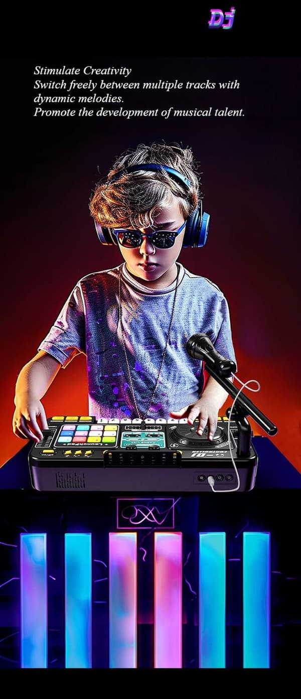 [RM] Kids DJ Mixer with Microphone and Bluetooth Keyboard - Fun Musical Gift for Birthdays Microphone version