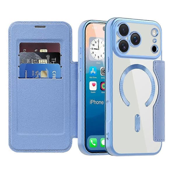 Kompatibelt fodral för iPhone 17 Pro Max kompatibelt med MagSafe Rhombus PU-läder mobilskal Blue