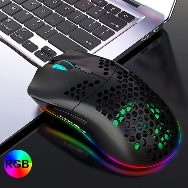 Trådbunden Gamingmus, 6 RGB-belysning 6400 DPI Programmerbar USB-gamingmus med 6 knappar, Honeycomb-skal för PC-spelare och Gamers