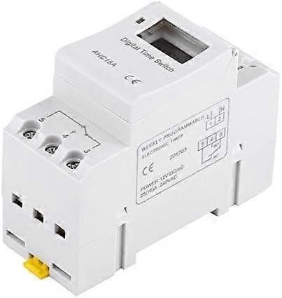 Ukentlig, relébryter, digital tidsbryter, LCD-skjerm, ukentlig digital tidsbryter med programmering, programmerbar digital tidsbryter på DIN-skinne (THC15A 12V)