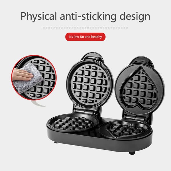 [RM]Mini Waffle Iron Flat Waffle Maker, Two Shapes, Compact Design, Non-Stick Surface, Easy to Clean, Heart-shaped, Round