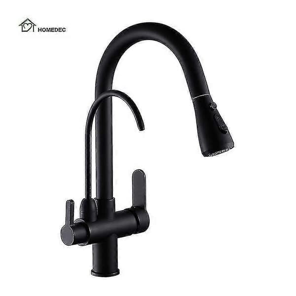 [RM] 3-Way Modern Matte Black Chrome Drinking Water Brass Mixer Faucet Filter Black Pull-Out Kitchen Faucet